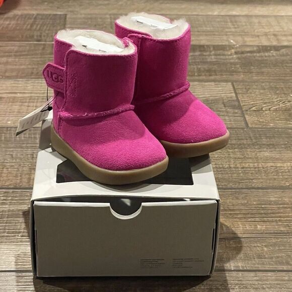 UGG I KEELAN Boot Infant 0/1 Pink Suede Shoes Fur Lined Winter Boots NEW - Picture 3 of 7